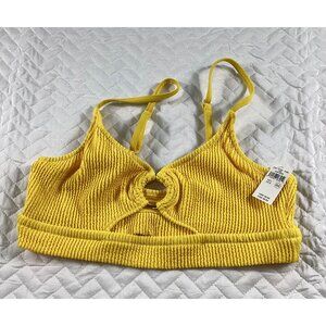 Aerie Size L/G Yellow Scoop Bikini Top With Straps Ribbed Texture  Swimwear NWT